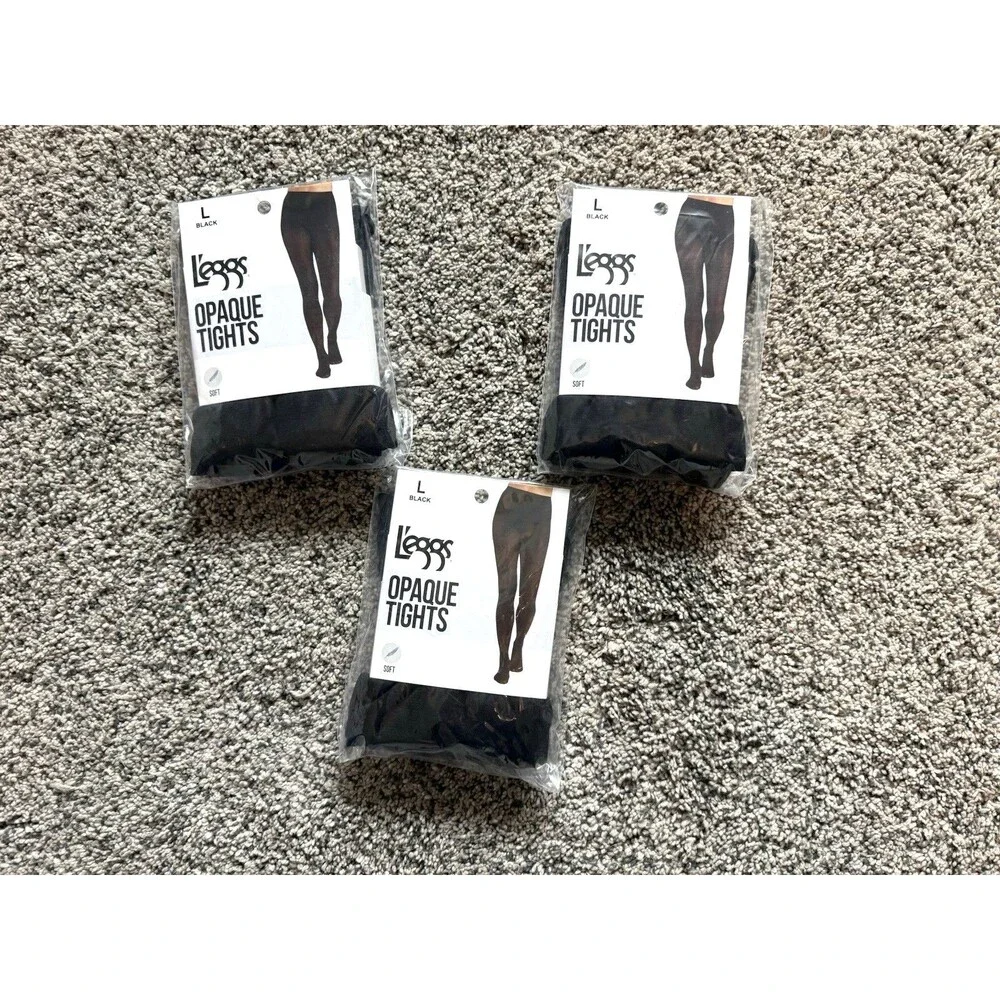 Leggs Opaque Tights LARGE Black 60 Denier Soft Nylon Spandex New - 3 PACKS